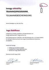 Zertifikat Installation und Inbetriebnahme von innogy Ladeinfrastruktur